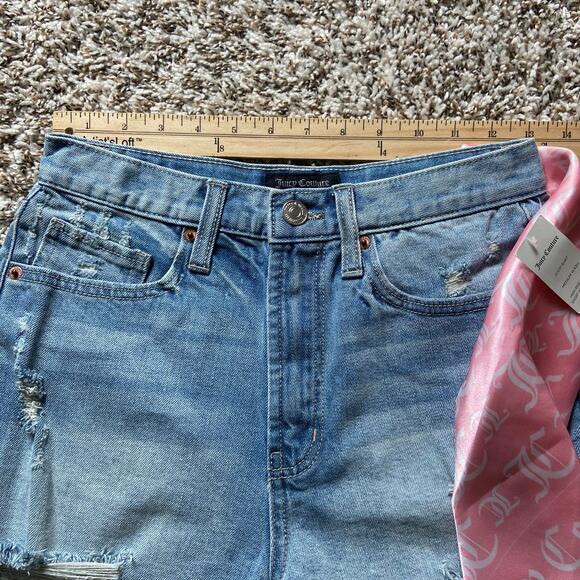 Juicy Couture High Rise Short Women's 26 Medium Wash Denim Distressed Frayed Hem - Picture 7 of 10